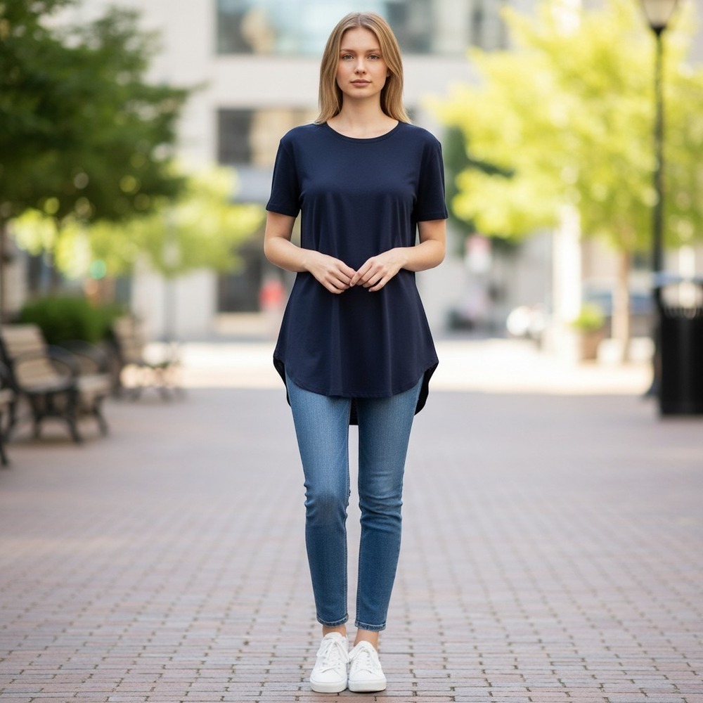Premise Darkest Indigo Short Sleeve Crew Neck Top Navy Blue XL NWT